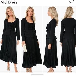 Self-Portrait Black Crepe and Chiffon Midi Dress NWT